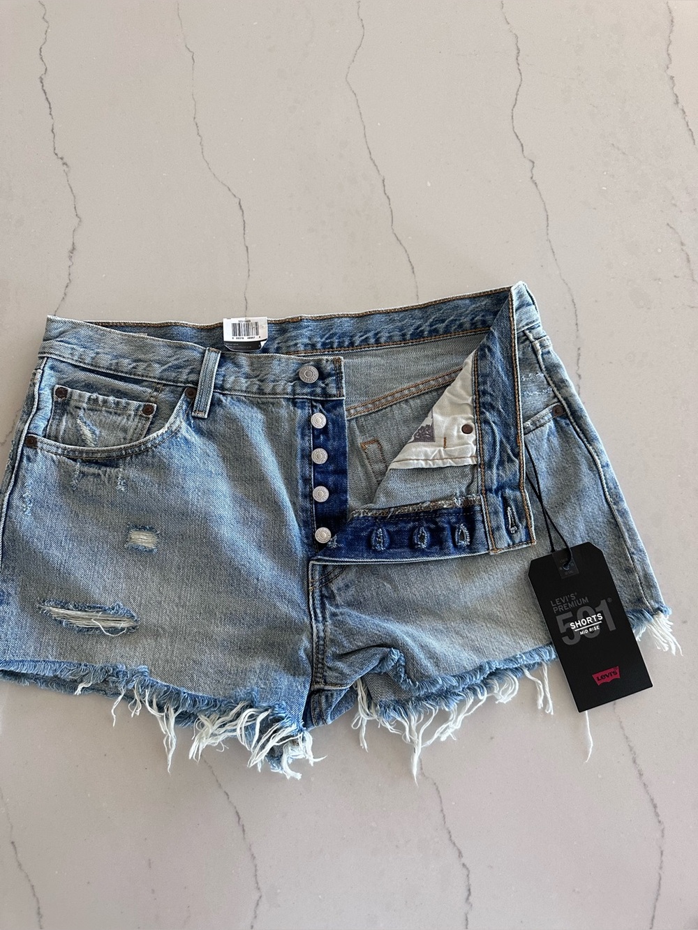 Levi's 501 Mid Rise Denim Shorts Button Fly 100% Cotton Cutoff Womens 32 NWTs